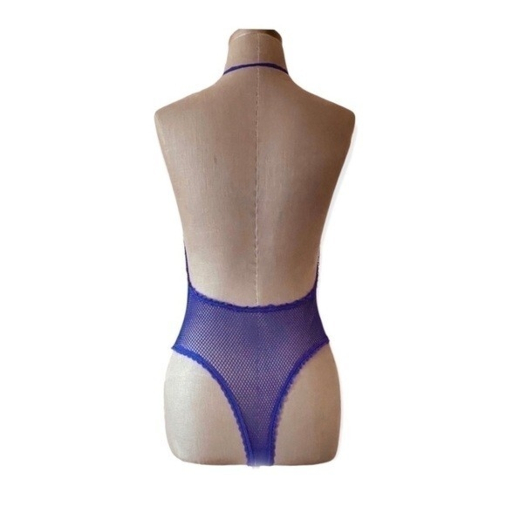 Seduction Sexy Lace Boudoir Bodysuit Purple Gold Chain Accent XS-M Stretchy NWOT - Picture 5 of 5